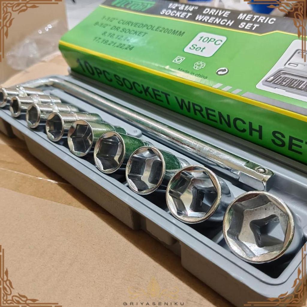 Sale Kunci Shock Sok Set 10Pcs Ktp 1/2 "6 Pt Ukuran 8 - 24Mm - Kunci Socket Wrench Set 10 Pcs Cod -K