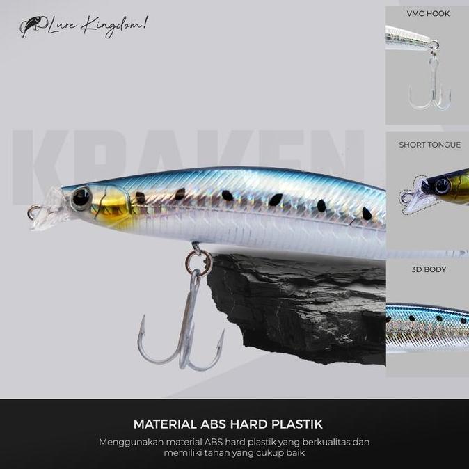 Lure Kingdom Kraken - Umpan Minnow  Kraken Treble Hook Anti Karat 3D Action Matt Abs Hard Plastic