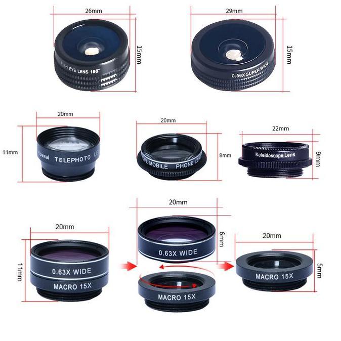 Apexel 7 in 1 camera lens HP 2x portrait lens fisheye wide angle Macro