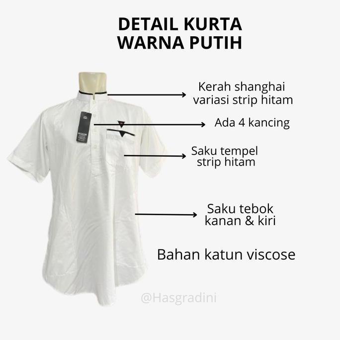 Ready stock Hasgradini-koko kurta warna putih motif strip hitam baju koko model india bahan katun vi
