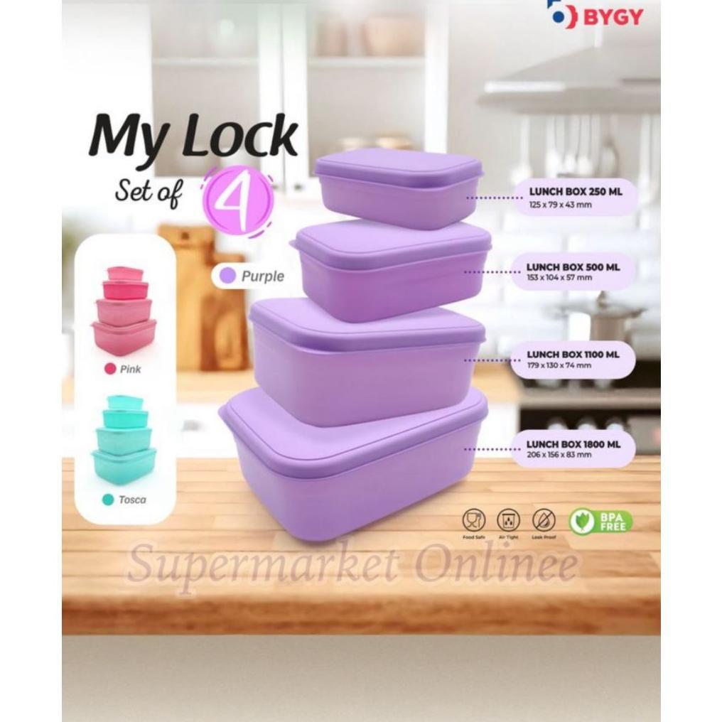 Toples Kotak Serbaguna Mylock Set 4Pcs / Lunch Box Set Isi 4 / Tempat Makanan Bekal Rantang Piknik T