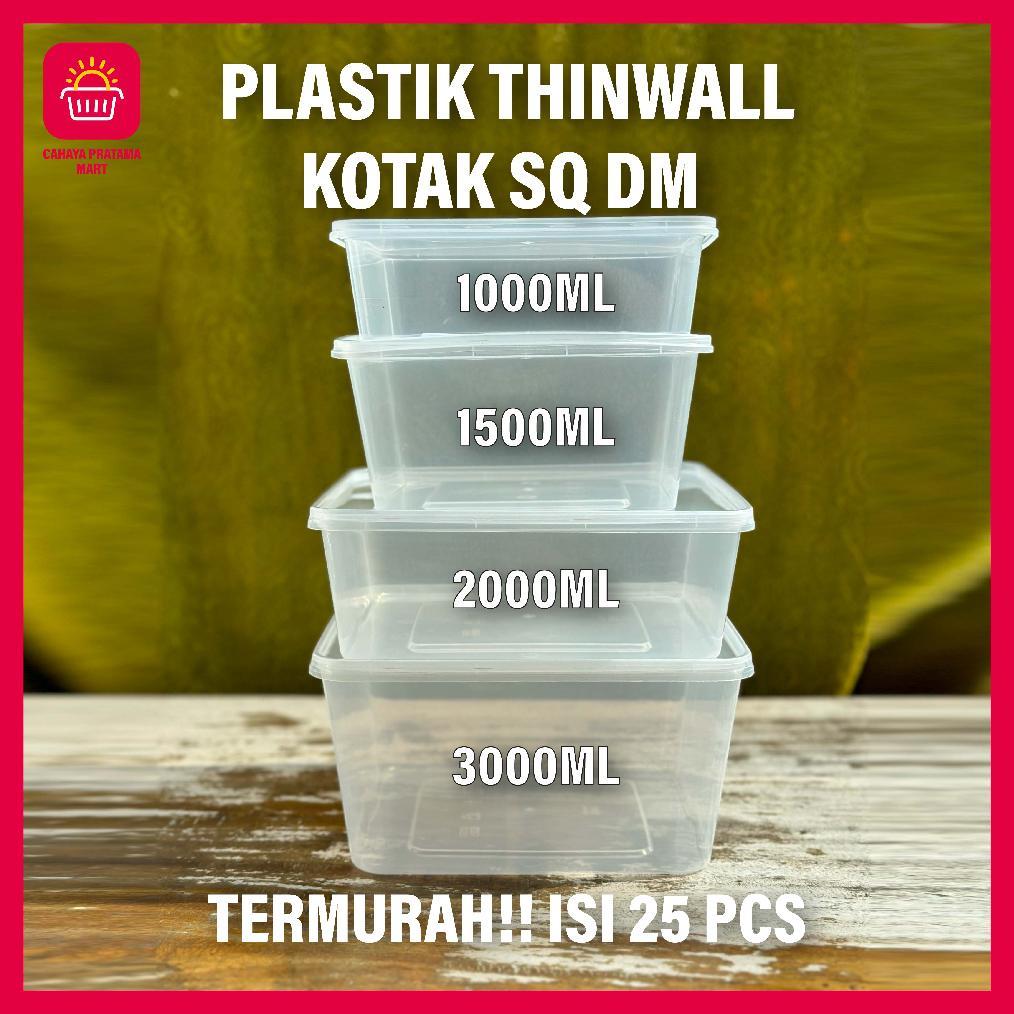 Thinwall Square Kotak Makan Isi 25 Pcs Plastik Persegi Besar 1000Ml 1500Ml 2000Ml 3000Ml Thinwall Bo