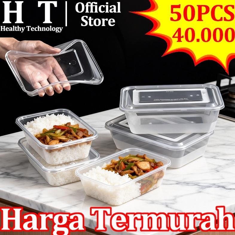 50Pcs Kotak Makan Plastik Thinwall Rectangle Food Container Box Clear Tempat Makan Plastik Bening