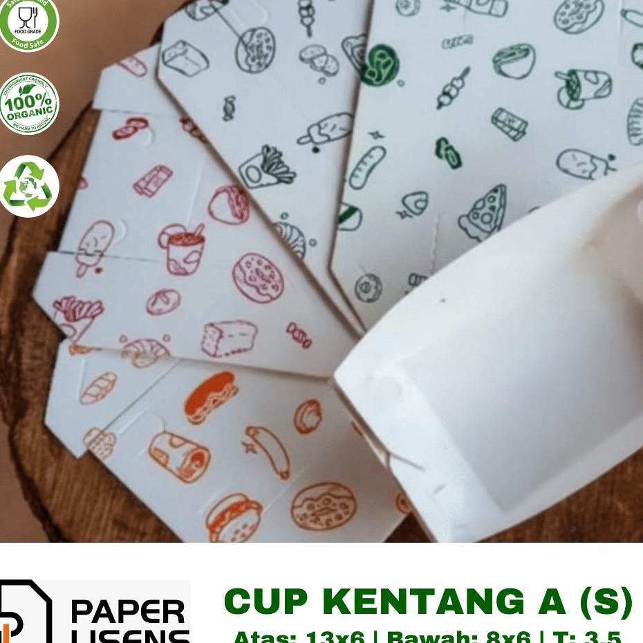 (100Pcs) Cup Kentang A (Small) Motif / Kotak Cup Kentang / Food Paper Tray / Kotak Toast / Kotak Sna