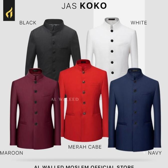 Ready stock Alwaleed Moslem Jas mandarin - Jas Koko Pria Modern Warna Merah Cabe