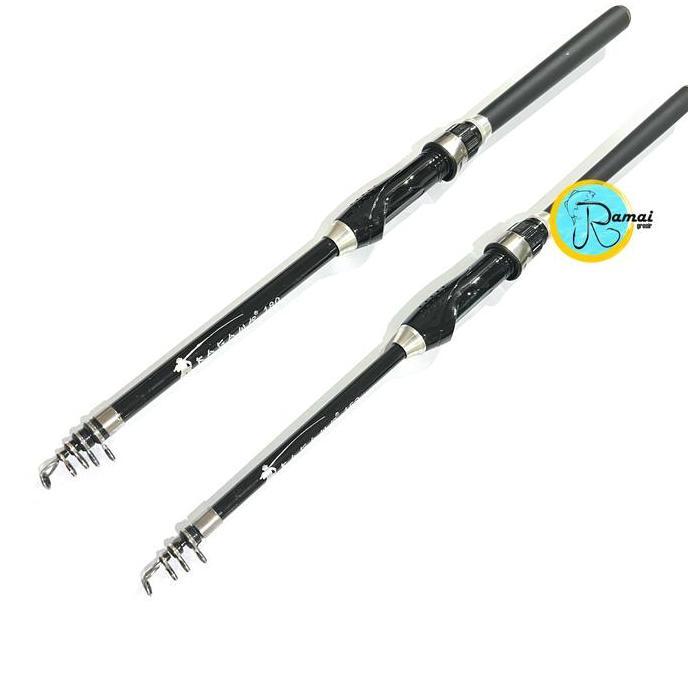 Joran Pancing Telescopic Tegek Joran Kolong Ruas Pendek Warna Hitam