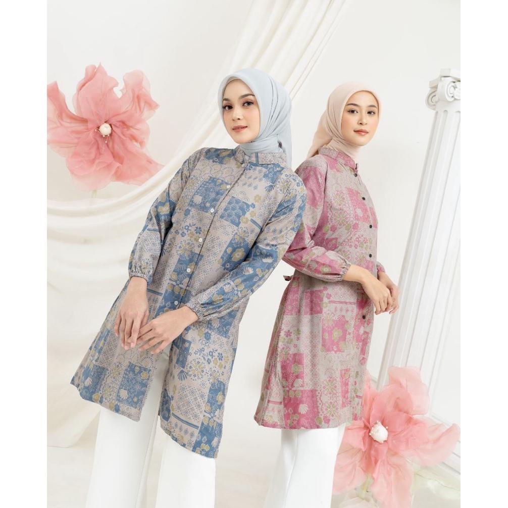 Tunik Briella - Atasan Batik Kerja Wanita Baju Batik Couple  Seragam Kantor Tunik Batik Katun Lengan