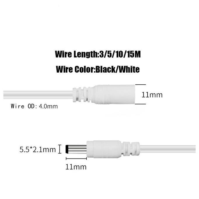 Kabel Power DC 3M/5M/10M/15M Kabel Ekstensi Daya Dc 12V Power Extension Cable Powerline Adapter Kabe