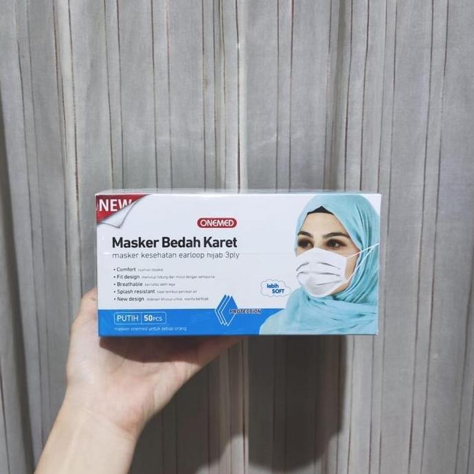 Masker Bedah Karet Hijab Putih Onemed/Masker Medis Hijab Putih Onemed