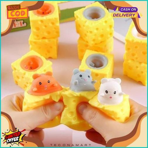 Cuci Gudang Mainan Pop It Squishy Karet Silikon Keju Tikus / Mainan Squishy Tikus Keju Karet Silikon