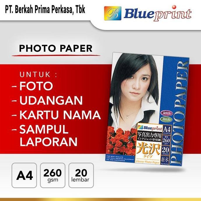 Kertas Foto Glossy , Glossy Photo Paper BLUEPRINT A4 260 gsm