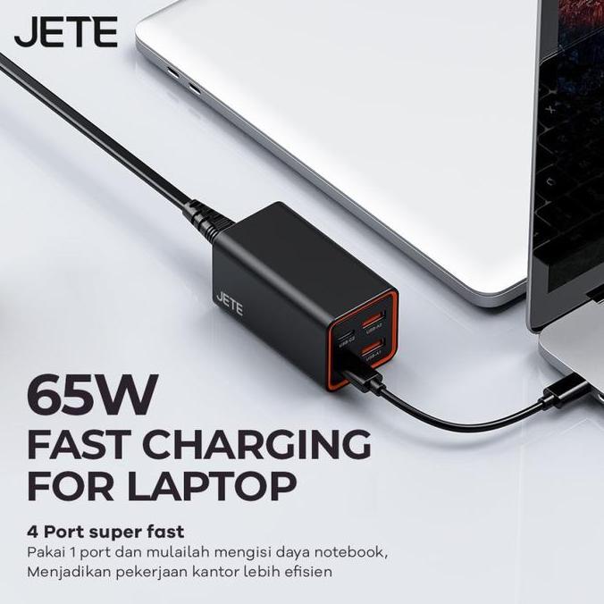 JETE E6 Adapter Fast Charger GaN 65W + 4 Port (Dual USB & Dual TypeC)