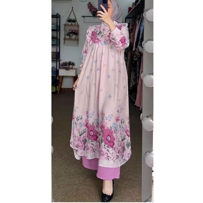 GARANSI LAVETA SET TUNIK KANTOR PREMIUM SET TUNIK WANITA MUSLIMAH KAIN RAYON DIAMOND MIX CRINKLE BUS