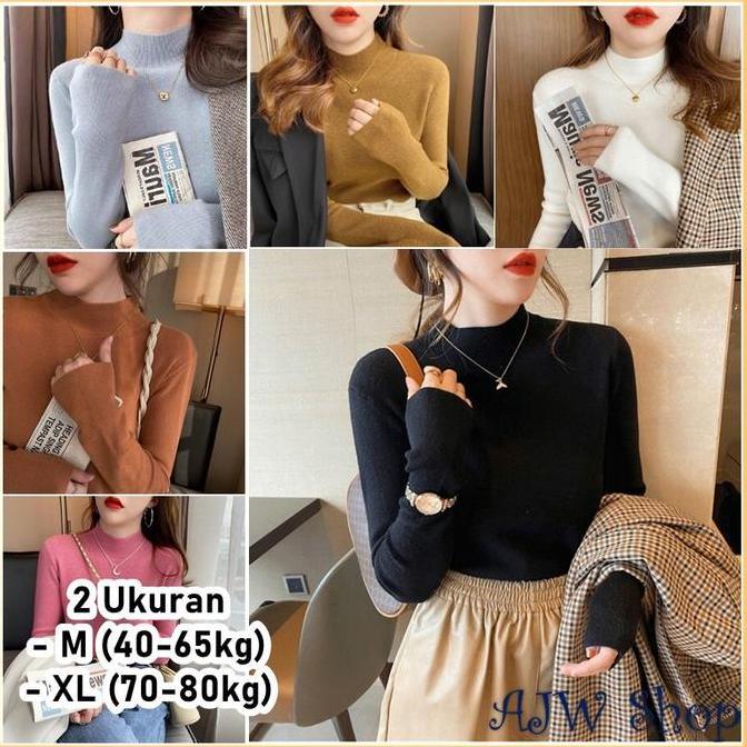 AJW [TC] Atasan Rajut Turtleneck Wanita Lengan Panjang | Iner Rajut Turtleneck Knit | Baju Dalaman T