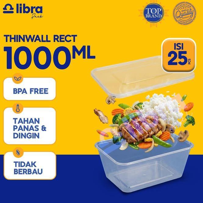 25 Pcs Thinwall Rectangle 1Ml Kotak Makan Box Nasi Plastik Thinwall Thinwall