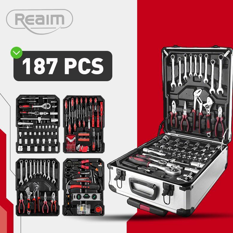 Reaim Tools Kit 187PCS Kunci Set LengkapTool Box Set Lengkap Tool Box Kunci Shock SetAlatMultifungsi