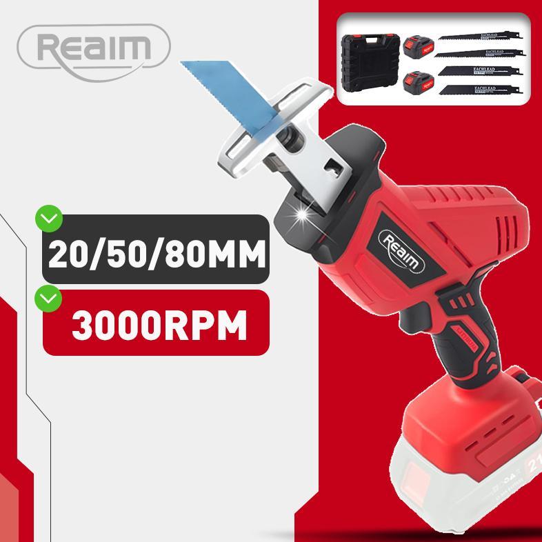 REAIM Cordless Reciprocating Saw Mesin Gergaji Baterai Reciprocating Saw Potong Kayu Besi Serbaguna