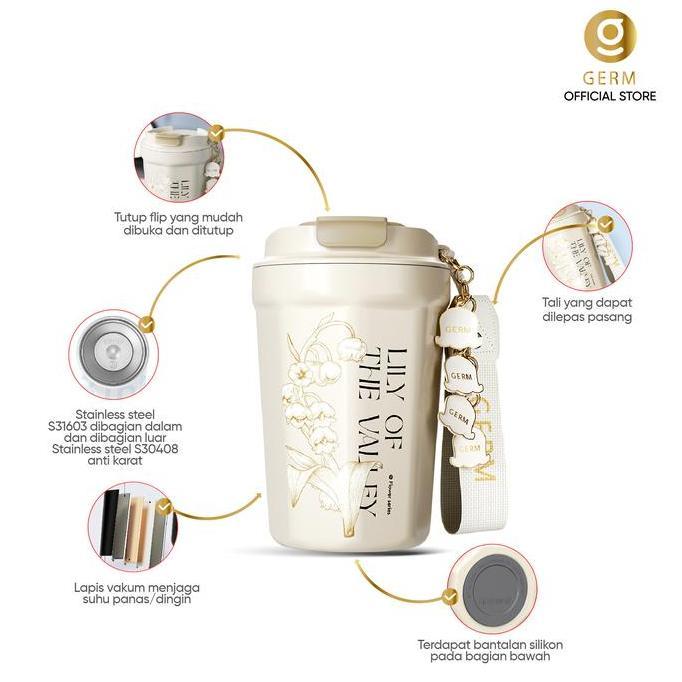 Posto- Germ K32 Vacuum Termos Cup S31603 Baja Tahan Karat Portabel With Liontin Dekoratif 390Ml Cang