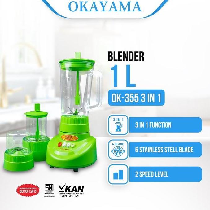 BLENDER OKAYAMA 3 IN 1 OK-355 1 LITER peralatan rumah kecepatan variabel pembuat jus buah wadah plas