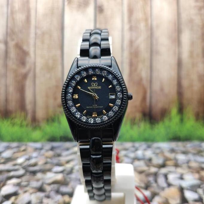 Ready  Mirage Analog Jam Tangan Wanita Strap Rantai Hitam RX 1580 L Original