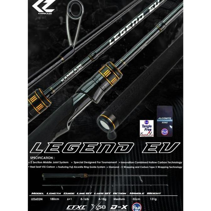 KAMIKAZE Joran Spinning LEGEND EV LES602M 180cm X50 Carbon Alconite Ring VSS Reel Seat 2 Section Man