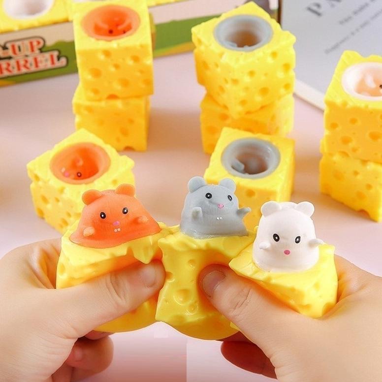 High Quality Mainan Pop It Squishy Karet Silikon Keju Tikus / Mainan Squishy Tikus Keju Karet Siliko