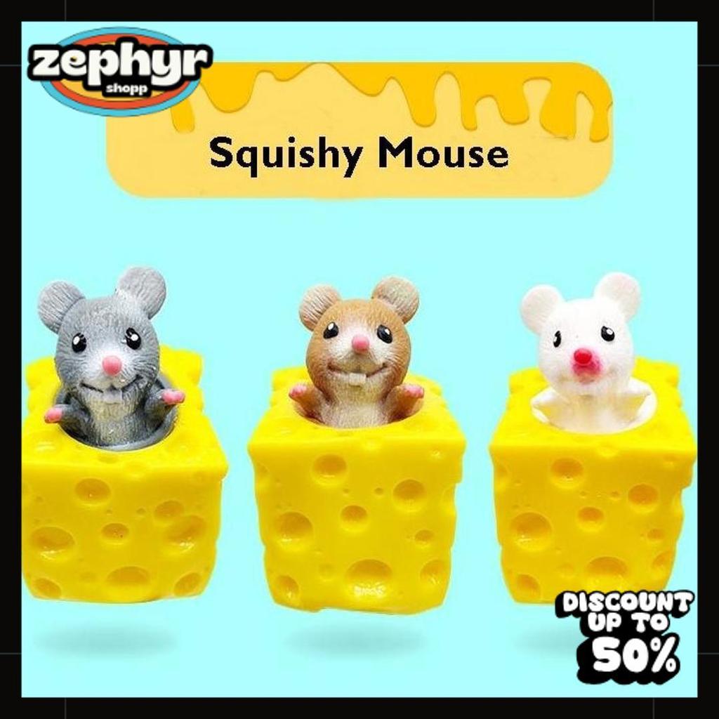 Exclusive Mainan Squishy Mouse Squisi Tikus Keju Karet Silikon Penghilang Stress Ukuran Besar