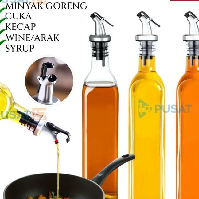 (Free Bubble) Beli 1 Gratis 1 Pcs Botol 1 Set 2 Pcs Botol Minyak Goreng Kaca 1000 Ml / 1 Liter + Tut