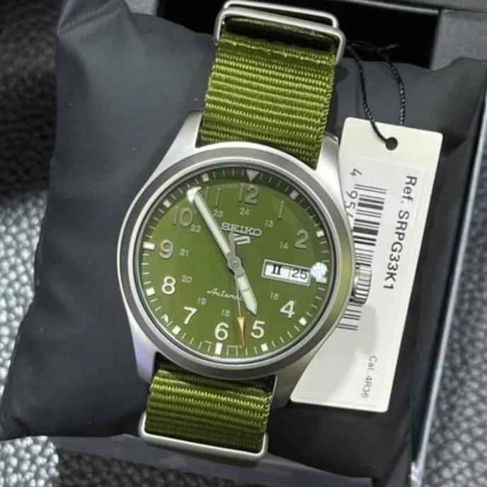 Ready  Seiko 5 SPORT Automatic Jam Tangan Pria Kanvas Hijau SRPG33K1 Original