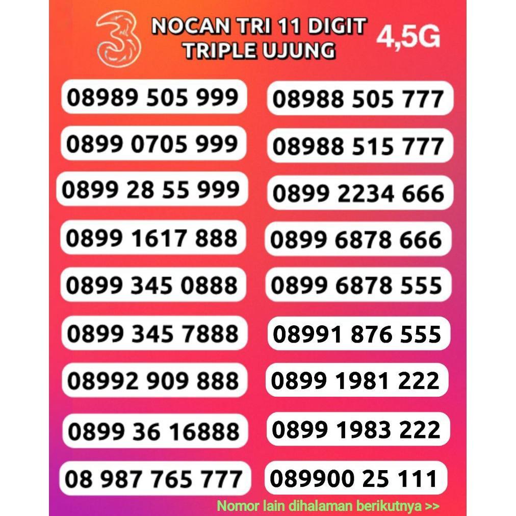 Triple Akhiran 999-888-777-666 Tri Nocan 11 Digit Nomor Cantik Rapi Bagus Kontak Pribadi