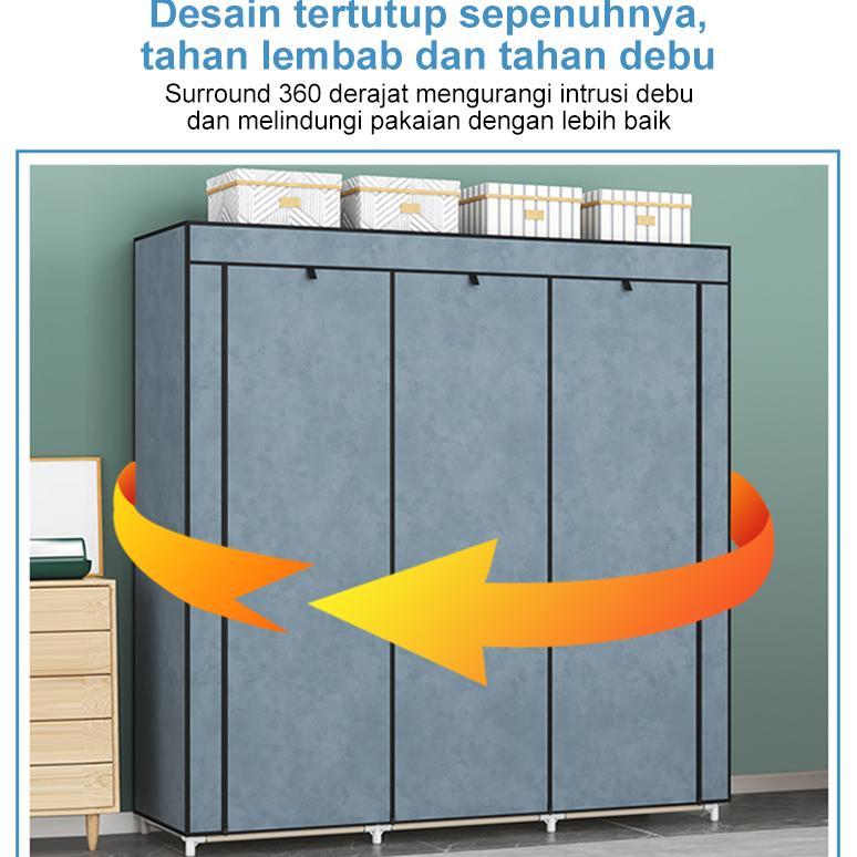 TERBARU Lemari Baju Multifungsi Dan Penutup Debu Lemari Pakaian Kain Portable Lemari Pakaian 3 Sisi 