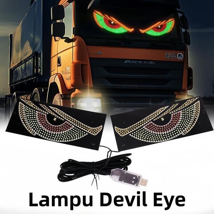 YUZABA Lampu Devil Eye Multi Mode Layar Tampilan LED Truk Depan Belakang Kaca Depan Mobil/Stiker Mob
