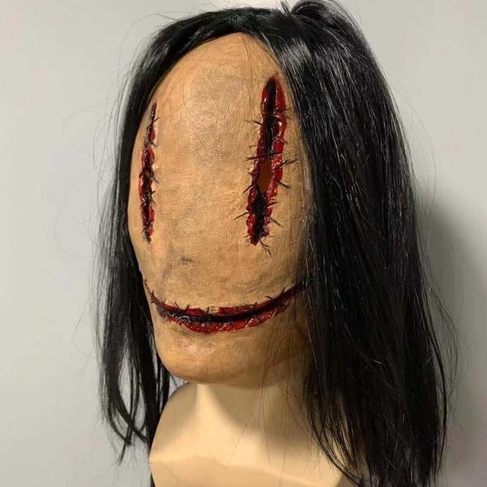 TOL-01 topeng latex karet full head wajah sobek jahit rumah hantu hall