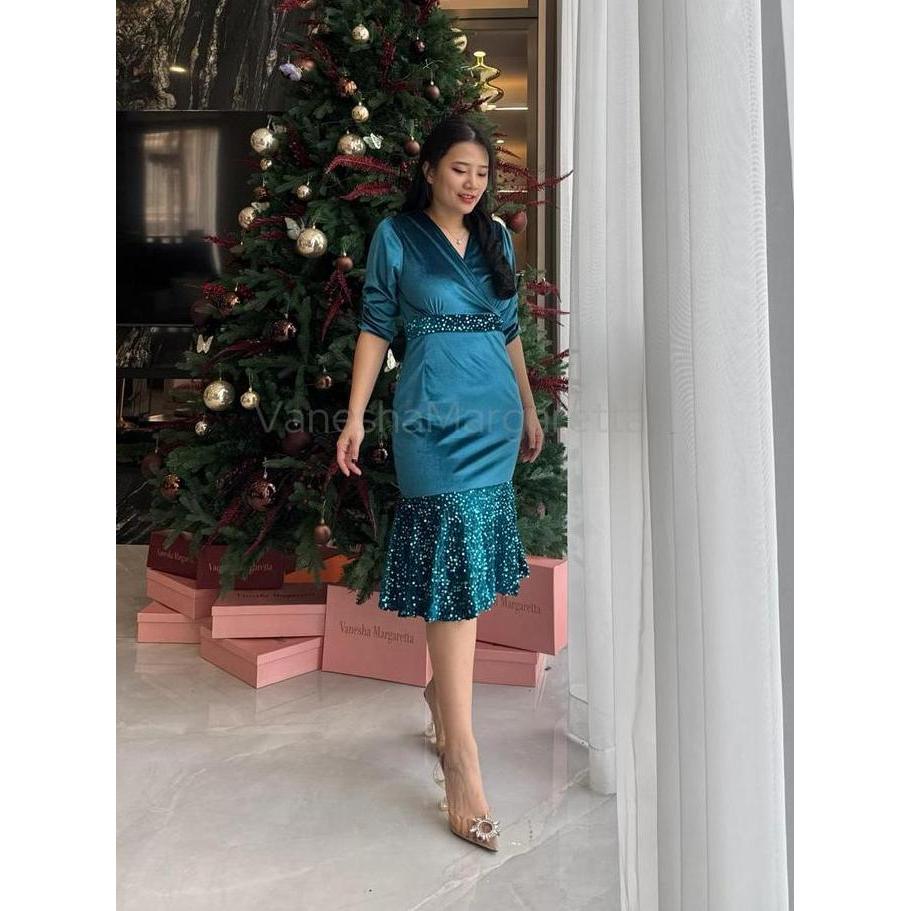 [VM] - 9067# Dress Beludru Velvet/Dress Midi/Gaun Pesta/Dress Natal