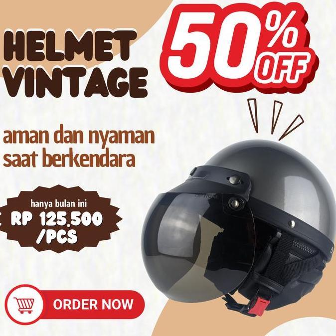 Helm Bogo Setengah Kepala Chips Jadul Free Aksess Kaca Cembung Motorcycle
