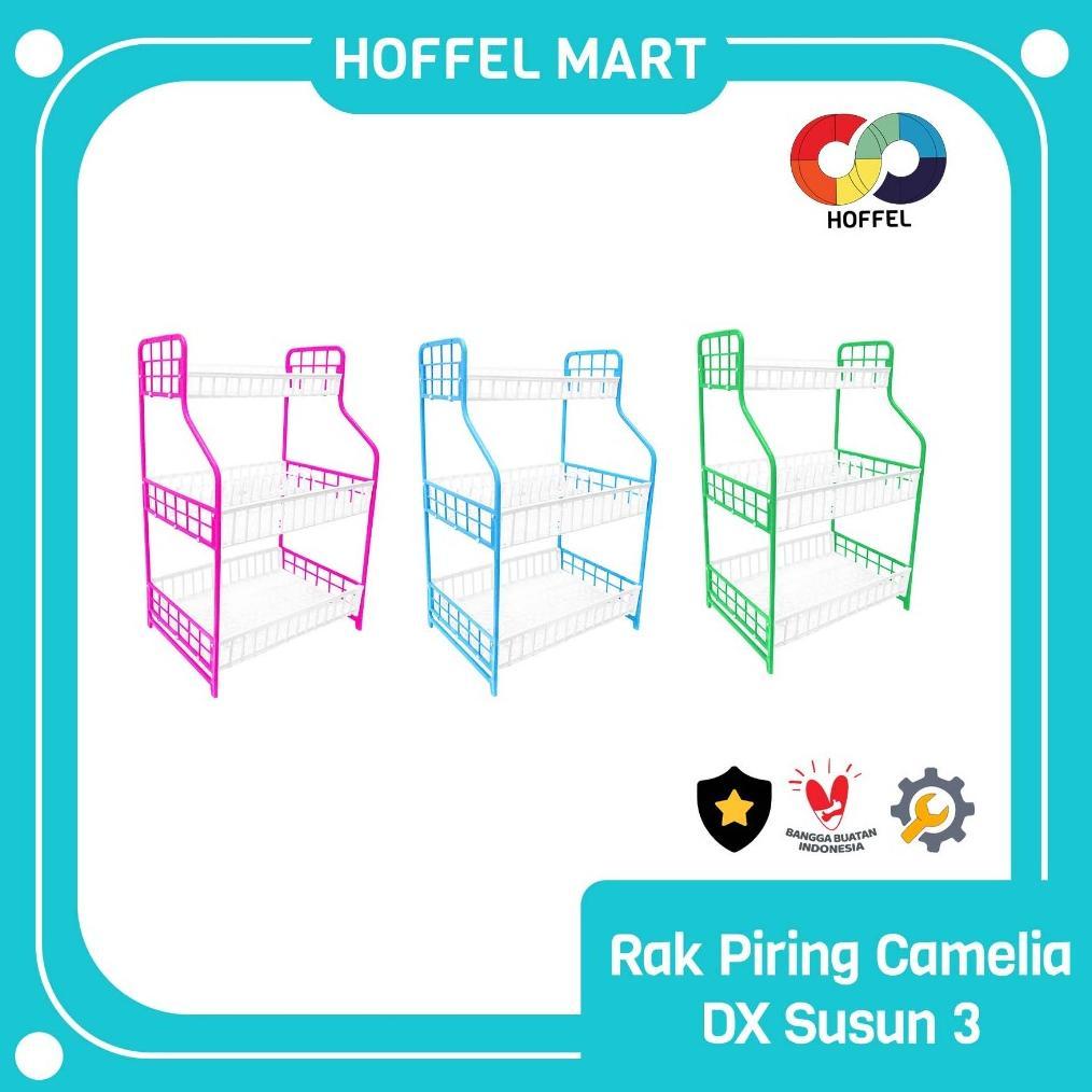 HOFFEL Rak Piring Plastik Susun 3 Warna Cantik Deluxe Rak Dapur Serbaguna / Rak Wastafel / Rak Termu