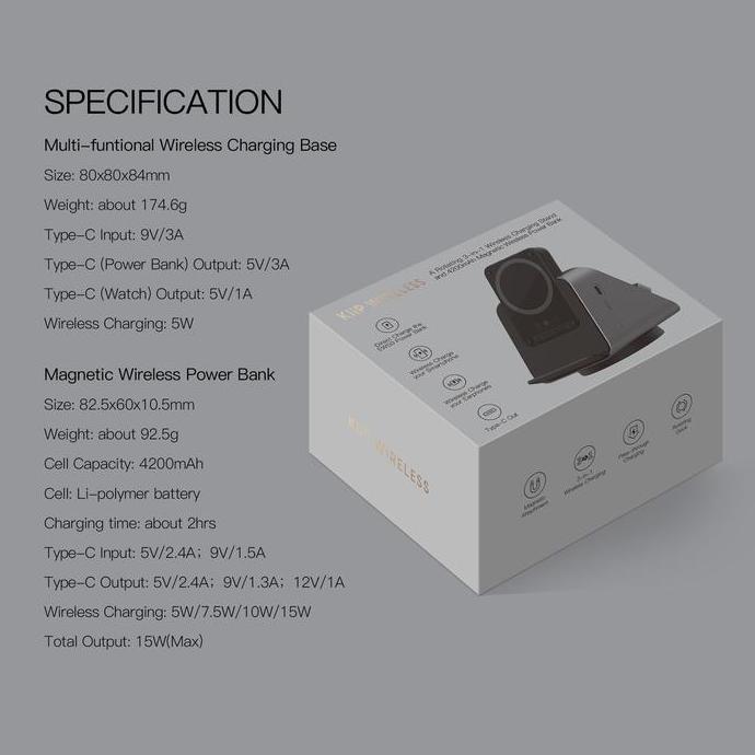 Grosir Kiip Wireless Ew50S / Ew-50S Magsafe Powerbank Wireless Charger Base 3In1 Pd Fast Charging