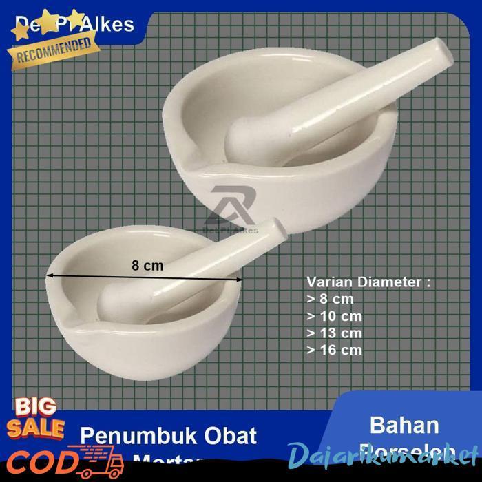 Mortar Alat Penumbuk Penggerus Obat Keramik Porselen Pestle Lumpang Alu Diameter 8 Cm, 10 Cm, 13 Cm,