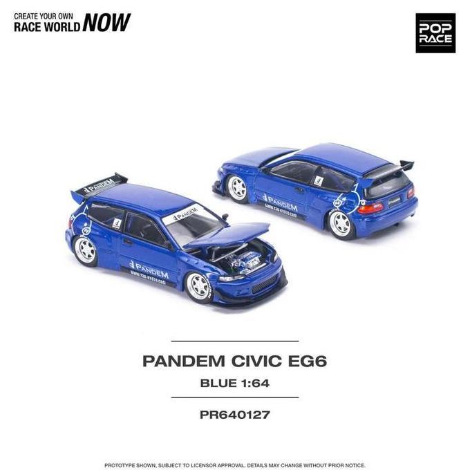 Pop Race Pandem Honda Civic EG6 Metallic Blue biru Hatchback PR64-127 Mini Scale Diecast