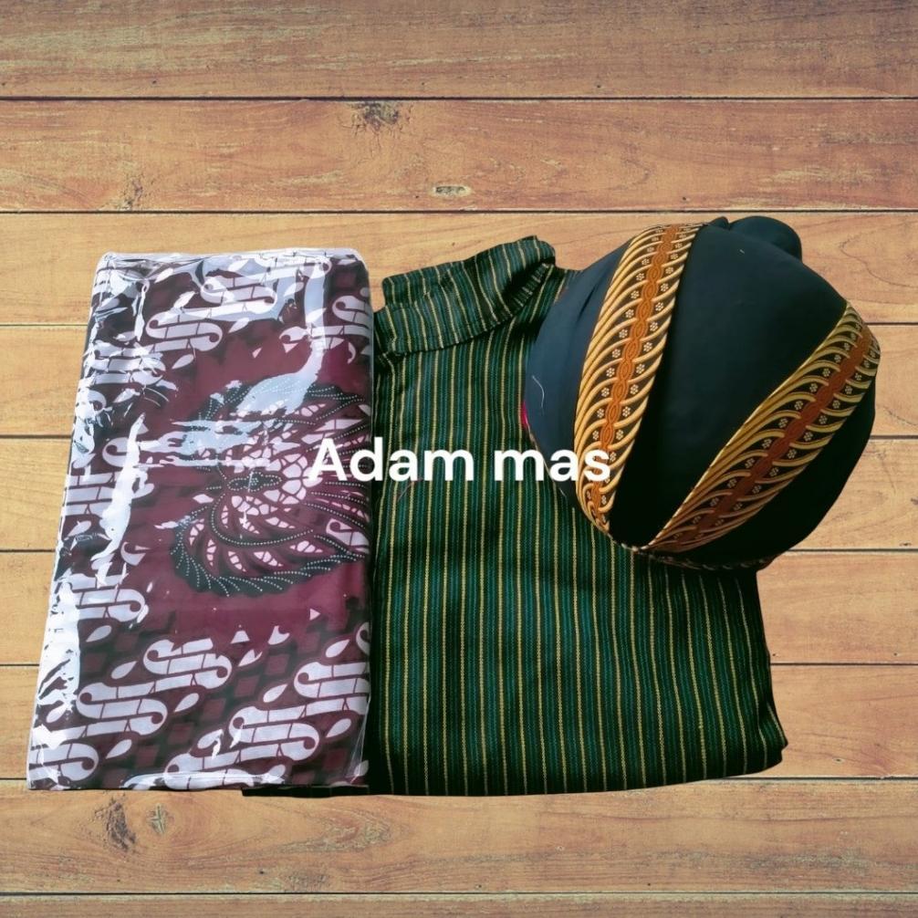 Diskon Setelan Surjan+Blangkon+Jarik Jogja Solo / Setelan Baju Adat Jawa Pria/Set Lurik Jawa/Lurik M