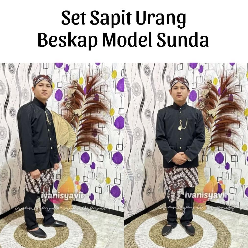 Best Seller (1Set Cowok) Baju Adat Sunda / Beskap Polos + Sapit Urang +Blangkon +Benggol | Sunda- Le
