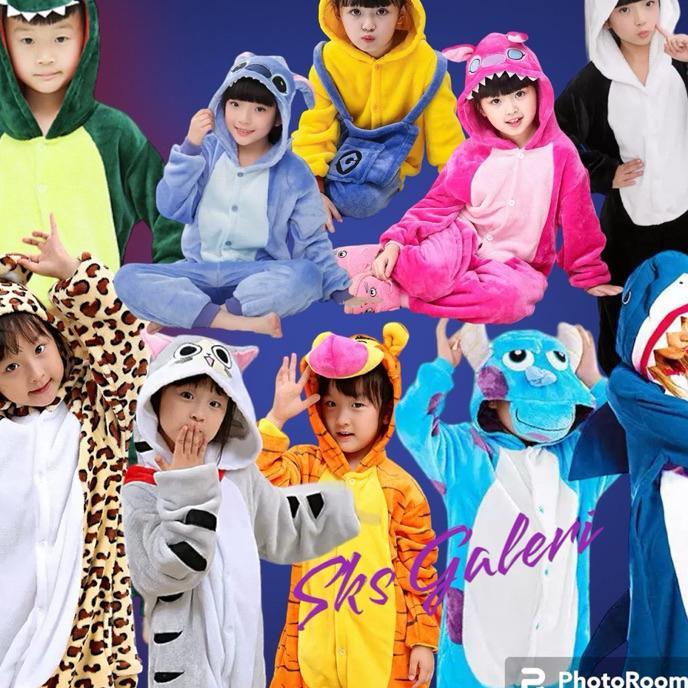 Baju Kostum Piyama Tidur Cosplay Anak Laki Laki Perempuan Motih Hewan Kartun Dinosaurus Spiderman Je