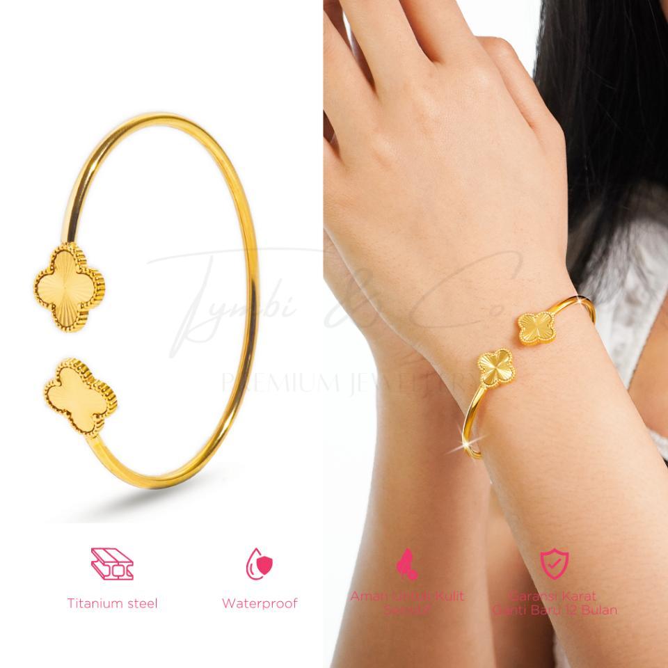 Tymbi&Co - Amelia Clover Bangle Bracelet | Gelang Bangle Clover Titanium Anti Karat