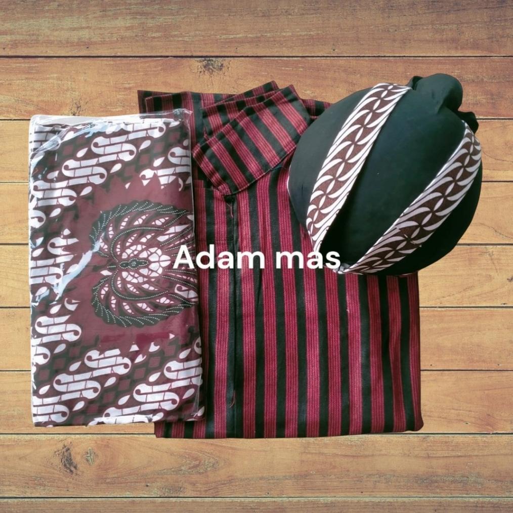 Diskon Setelan Lengkap Baju Lurik Pria Dewasa Adat Jawa/Set Pakaian Tradisional Jogja/Ser Baju Adat 