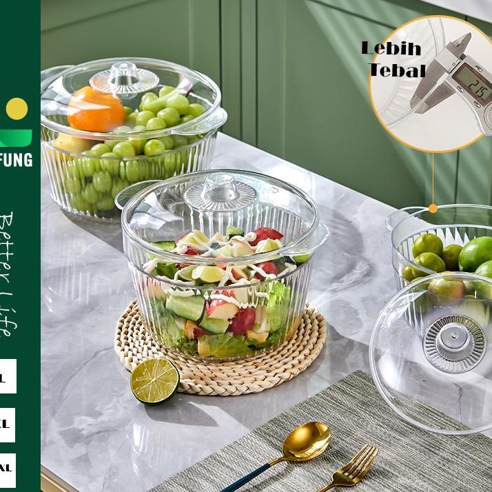 Liifung - Mangkok Korea Aesthetic Mangkuk Sop Es Buah Salad Besar Mangkok Sup Sayur Tutup Transparan