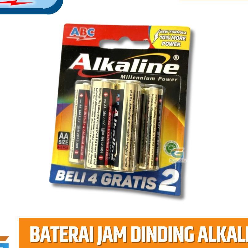 Baterai Abc Alkaline Size Aa (A2) Isi 6 (4 + 2) / Baterai Jam Dinding Besar