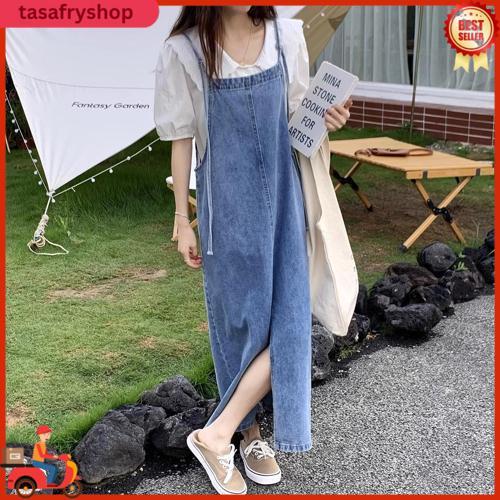 Overall Rok Jeans Panjang Modern Wanita Rok Denim Big Size Rok Fashion Cewek Overall Maxi Dress Jean