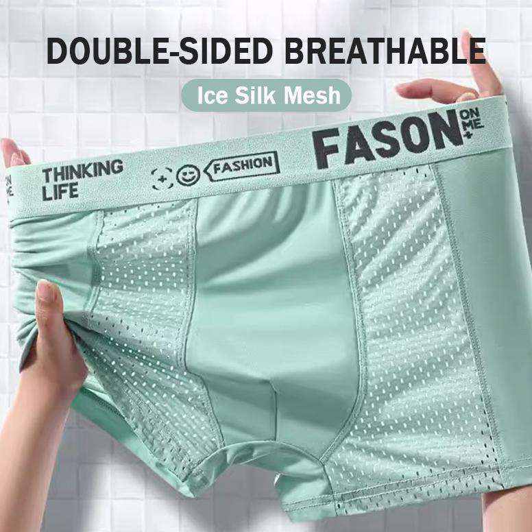 Paket 4 Pcs Celana Dalam Boxer Pria Ice Silk Adem Lembut Tipis Antibakteri Cd/Celana Dalam Pria