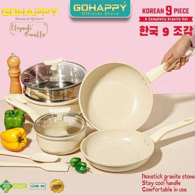 PANCI GOHAPPY KOREA Anti Lengket GHK-90 Panci Set granite Isi 9 Pcs Casserole Fry Pan Wok Pan Milk P