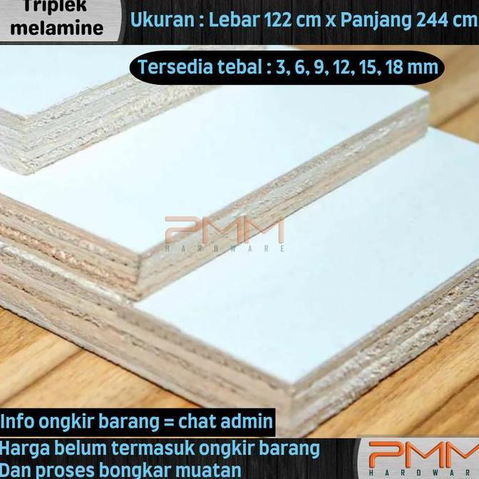 Ready Triplek Melamin trimil melamninto plywood melamine doff dan glossy 1 muka , 2 muka 3mm 6mm 9mm
